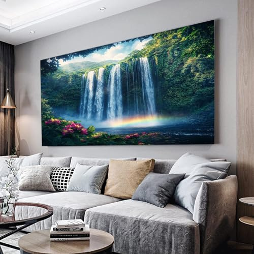 Cuadro sobre Lienzo Cascada paisaje Hu, Impresión sobre Lienzo, Decoración Mural Salón Moderno, Imagen sobre Lienzo, Póster Mural de Cuadros 50x100 cm, Sin Marco