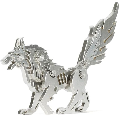 Kolotesame Wolf Puzzle in metallo 3D per adulti, kit di costruzione fai da te a forma di lupo selvatico con attrezzo, mini statuette in metallo per uomo o regalo per appassionati di costruzioni 3D