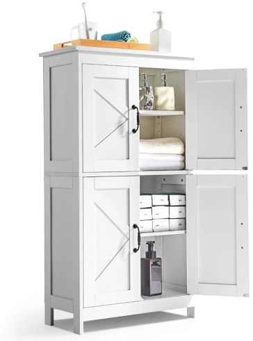 VEVOR Meuble de salle de bain 4 niveaux, armoire de rangement de salle de bain en bois avec 4 portes et étagère réglable, décoration d'intérieur, placard indépendant pour cuisine, salon, entrée, blanc