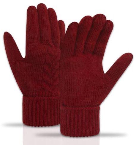 Long Keeper Winter Touch Screen Handskar för Kvinnor Män Elastiska Handskar Stickade Varma Fällbara Manschetter För Körning Cykling Löpning Sport Jogging, Röd, Taglia unica
