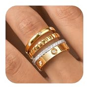 Stackable Gold Rings for Women - 18K Gold Plated Rings Set, Non Tarnish Stainless Steel Cubic Zirconia Friendship Band Stack Rings Trendy Jewelry, Christmas Birthday Party Gifts for Girlfriend Size 8