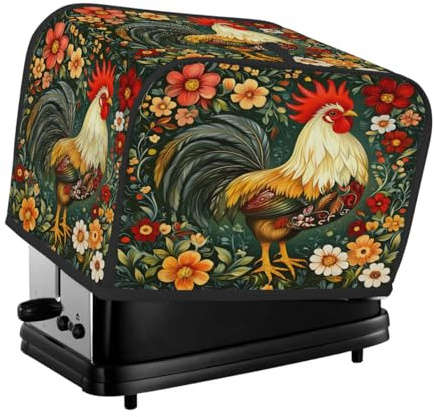 Animal Rooster Flower Toaster Cover 4 Slice Wide Slot Washable Kitchen Appliance Covers Fingerprint Bread Machine Dust Cover Small Toaster Oven Accessories Covers Bread Maker Bag Women Gift
