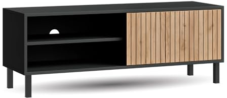Planetmöbel Liora TV-Schrank, Fernsehtisch 120 cm lang, TV-Board stehend, Fernsehschrank für Wohnzimmer, TV Möbel 38 x 120 x 44,5 cm, Anthrazit Gold Eiche