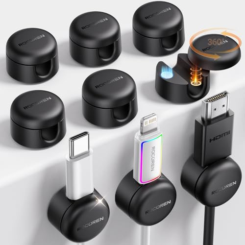 9-Pack Cable Clips [Upgraded],Rocoren Magnetic 360° Rotatable Cord Holder, Adhesive Cable Management Organizer,Wire Keeper for Nightstand Desk Car Phone Wall Home Office Accessories