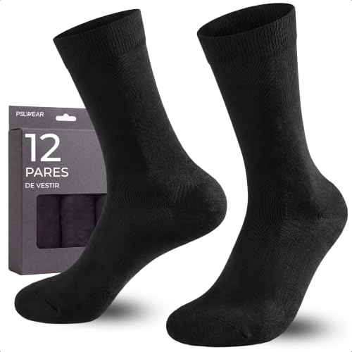 PSL WEAR 12 Pares | Calcetines Hombre Negros Algodón | Calcetines Negros de Vestir, Ejecutivo, Trabajo y Traje