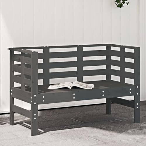 Mokuyary Trädgårdsbänk grå 111,5 x 53 x 71 cm massivt trä furu sittbänk parkbänk, balkongbänk, utomhusbänk för trädgård terrass balkong