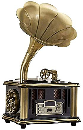 CLSDRZC Skivspelare Musikdosa Fonograf Trådlös skivspelare med Aux-in FM-radio USB-port för Flash Drive grammofon