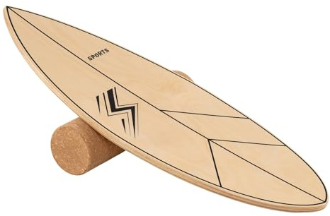 GYMAX Wooden Balance Board, Advanced Wobble Board with Roller, Balance Trainer for Surfing Skateboarding Snowboard Ice Hockey Training (Natural+Black)