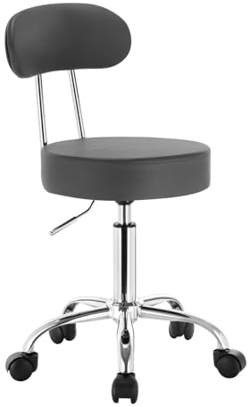 WOLTU Adjustable Rolling Stool, Swivel Working Chair with Backrest, Office Computer Swivel Chair for Home Office Salon Silent, Faux Leather, Grey
