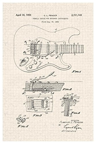 Laminated Famous Electric Guitar 1956 Official Patent Diagram Musical Stringed Instrument Tan Diagram Illustration Sketch Rock Roll Band Music Decoration Poster Dry Erase Sign 12x18