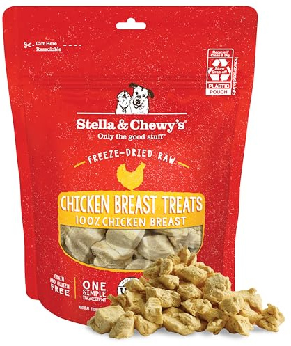 Stella & Chewy's Freeze-Dried Raw Chicken Breast Dog Treats - Single Ingredient, No Additives - Premium Training Treats - Perfect For Picky Eaters - 2.75oz Bag