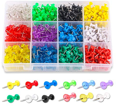 Yalis Push Pins Color Thumb Tacks 600-Count Standard Pins Steel Point and Colored Plastic Head, 12 Assorted Colors