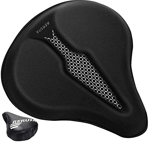 RERUIA Bike Seat Cover Wide Comfortable Breathable Bicycle Seat Cushion Soft Memory Foam Padded Large Exercise Saddle Cover Replacement for Men Women Seniors Indoor Outdoor Cycling 11 X 10 Inches