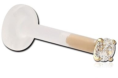 Inoki - Micro labret Bioflex Cristal 2mm griffé plaqué or 18k - Jonc/Tige 1.2 mm, Long. int. 7 mm, Élément 2 mm