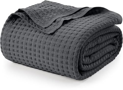 Utopia Bedding Baumwoll Waffeldecke 300 GSM (Anthrazitgrau - 228 x 182 cm), weiche, leichte, atmungsaktive Bettdecke für alle Jahreszeiten