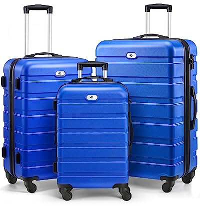 Suitour Luggage 3 Piece Sets Hard Shell Luggage Set with Spinner Wheels, TSA Lock, 20 24 28 inch Travel Suitcase Sets, Bright Blue