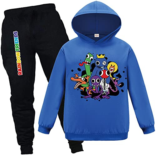 Forlcool Regenbogen Trainingsanzüge für Kinder YouTube Game Merch Casual Outfits Hoodie + Hosen Anzüge, blau, 7-8 Jahre