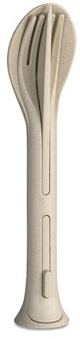 Koziol KLIKK POCKET Besteckset 3-teilig | Löffel, Gabel, Messer | für unterwegs, zusammensteckbar, leicht | biozirkulärer Kunststoff, spülmaschinengeeignet | Lunch, Reise (nature desert sand)
