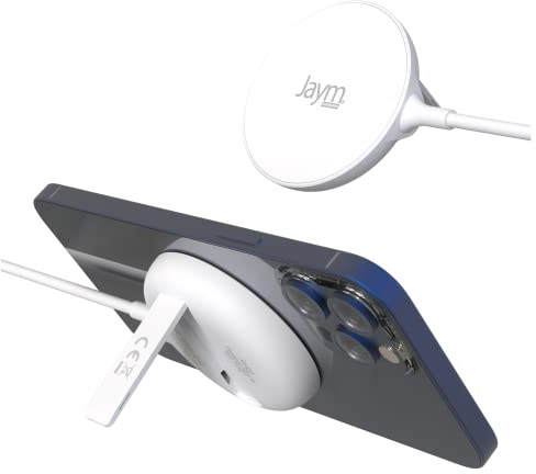 JAYM - Caricabatterie wireless magnetico con funzione stand - induzione rapida intelligente QI 15W Bianco