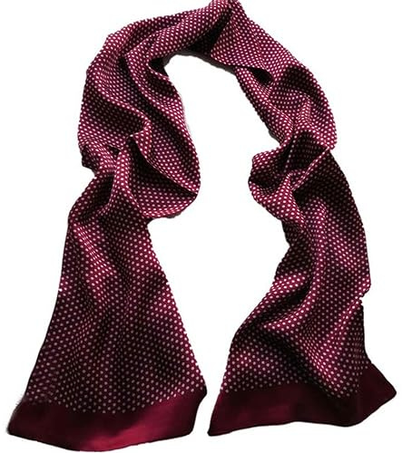 WILsem Silkesscarf vintage polkaprickig lång dubbelt lager halsduk kravatt affärskontor ljuddämpare blå svart män, Lila röd, en storlek