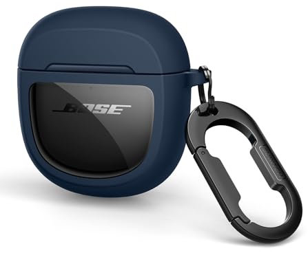 SURITCH Hülle für Bose QuietComfort Earbuds II 2022/QuietComfort Ultra 2023/Ultra Earbuds 2. Gen. 2025,Stoßfeste TPU Schutzhülle mit Karabiner & Schlüsselbund & Transparentem Logo Fenster (Navy Blau)