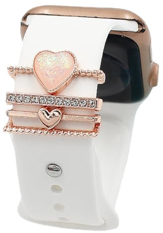 Hsthe Sea Passante per Cinturino per Orologio Cinturino per Orologio Intelligente Anelli Decorativi a Forma di Cuore Passanti per Cinturino per Orologio Intelligente -Rosa