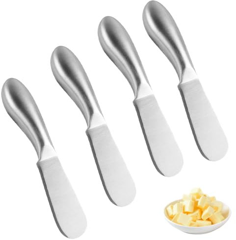 yotutun Set di 4 coltelli da burro, piccoli coltelli da tavola, in acciaio inox, per marmellate e formaggio, piccoli coltelli per pane, crema per burro, formaggio, pasticceria, 13,3 x 2,2 cm