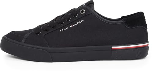 Tommy Hilfiger Sneaker con Suela Vulcanizada Hombre Core Corporate Canvas Low Top, Negro (Black), 42