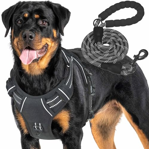 Haapaw Heavy Duty Tactical Dog Harness for Large Dogs, No Pull Adjustable Pet Harness Reflective Service Training Easy Control Pet Vest Military Working Dog Harnesses- XL, Black