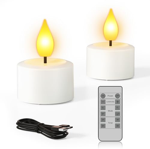 SoulBay Tealight a LED, ricaricabile 2 pezzi, luce elettrica con telecomando e timer