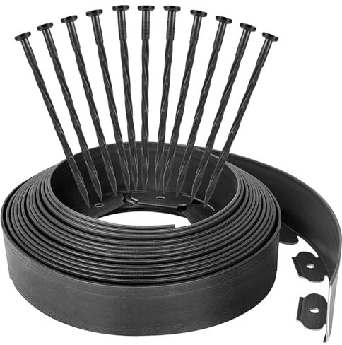 12M No-Dig Garden Edging Border with 40 Pcs Ground Stakes Landscape Edging Border Paver Edging Kit for Lawn, Yard, Flower Beds(5cm/2inch Tall)