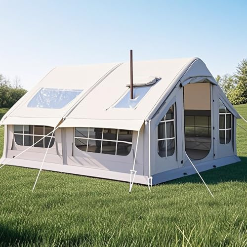 Uppblåsbart Familjetält Med Spishål & Luftpump, Spränghustält 4 6 8 Man Stora Pumpa Upp Campinglufttält, 4 Säsonger 3000 Mm Vattentätt Pop-up Campingtält, Snabb Att Sätta Upp