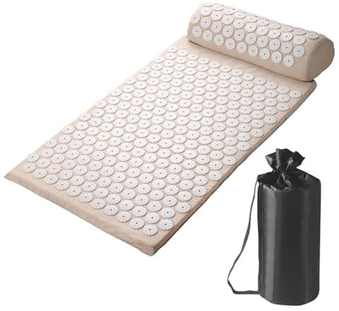 Emdmaltrix Set di tappetini for agopressione | Tappetino e Cuscino for Massaggi Inclusi | for Un rilassamento e Un Massaggio lenitivi, Tappetino Rilassante for dolori al Collo e alla Schiena(Beige)