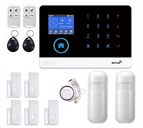 Système de sécurité Domestique Système d'alarme de sécurité Domestique GSM Alarme interphone télécommande numérotation Automatique 433 MHz détecteurs Tuya APP contrôle(D)