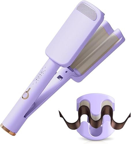 DSXVJHD Hair Waver Crimper Hair, 32mm Deep Waver Hair Curler for Women, French Wave Curling Iron with 4 Temperatures, Anti-Scald Curling Wand for Short, Long, Fluffy, Waves, Straight (Purple)
