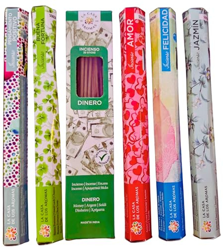 120 Varillas de Incienso para Atraer Dinero y Buenas Energías – Pack Ritual con Aromas Naturales: Dinero, Amor, Buena Fortuna, Felicidad, Jazmín y Pensamiento Positivo