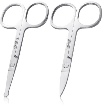 MUNZE Lot De 2 Ciseaux À Cuticule, Ciseaux Poils De Nez Et Oreilles À Bout Rond Professionnel Inoxydable Pour Poils De Nez, Oreilles, Moustache,Ciseaux Arrondis, Ciseaux À Ongles.