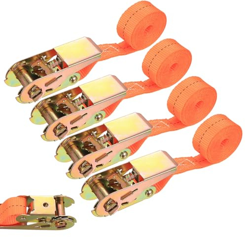 4 correas tensoras con carraca, 2 m x 25 mm, correas de amarre con trinquete, correas de amarre, resistentes a la intemperie, para portaequipajes, motocicletas, coches, camping, transporte