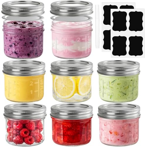Otauoaea Pack de 8 Mason Jar 120ml Pequeño Tarros de Cristal con Tapa Hermética - Tarros Mason, Tarro de Mermelada Botes de Cristal Frascos de Vidrio con Tapa para Mermelada, Conservas, Miel