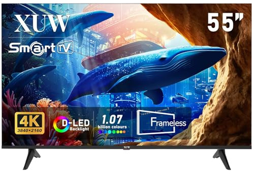 XUW 55 inch UHD 4K Smart TV, D-LED backlight Television, Borderless Design,HDMI USB DVB-T2/S2 RJ45 Interface, large screen for living room, bedroom, home entertainment - Black
