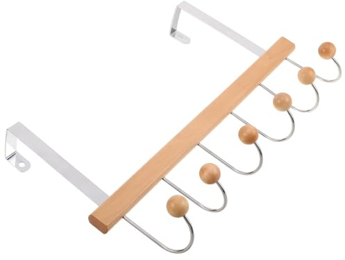 NUOBESTY Crochets de Porte en Bois Naturel 6 Pièces Supports Métalliques Robustes Porte-Manteaux Suspendu sans Perçage pour Vêtements Paquet et Foulards Organisateur D’Entrée