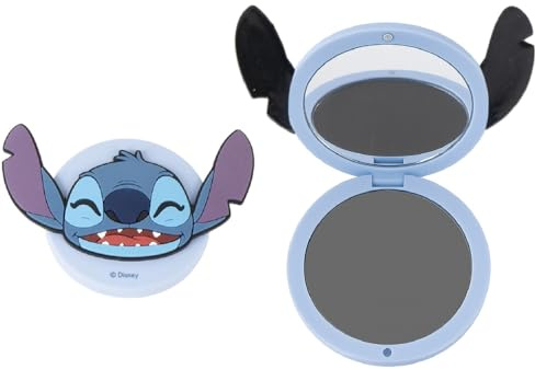 Specchietto compatto Stitch Disney specchio tascabile pieghevole con design 3D in TPR doppia lente ideale per borsa e beauty case