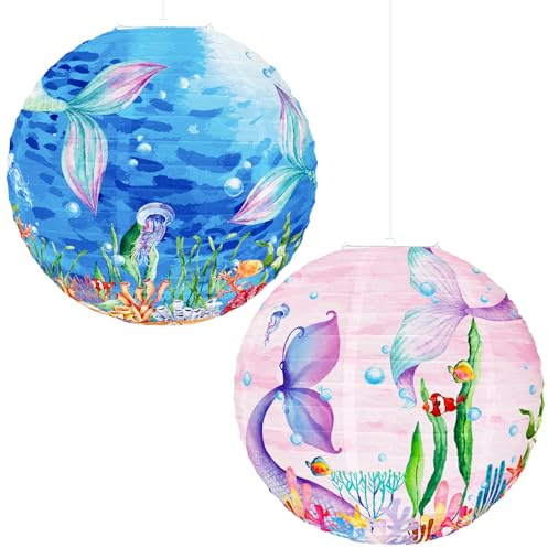 Teouuas 2 Pezzi Lanterne di Carta, Lanterne Rotonde Vuote, Lanterna di Martin per Bambini, per Decorazioni per la Casa, Feste, Matrimoni, Festival (Due Modelli di Sirene)