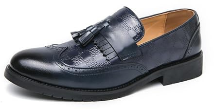 DXSYGMBN Mocassini con Nappine Uomo Scarpe Brogue Oxford Eleganti Stringate Basse da Cerimonia Business Matrimonio Casual Scarpe in Pelle,Blu,48 EU