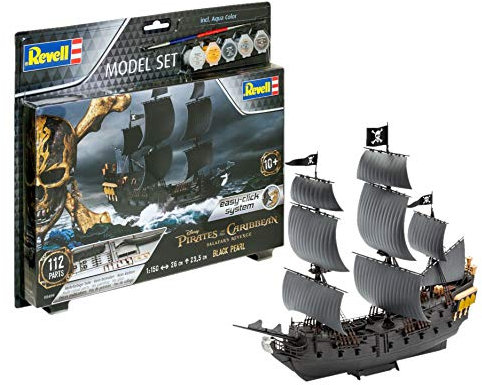 Revell Easy Click 65499 Black Pearl aus Disney Fluch der Karibik, Piratenschiff, Modellbausatz mit Easy-Click-System, kein Kleben, farbige Bauteile, für Einsteiger und Experten, mit Farben, 26 cm