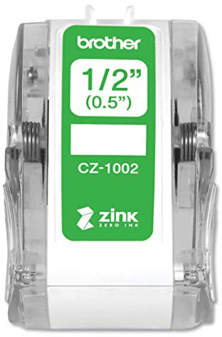Brother Genuine CZ-1002 Continuous Length ½” (0.5”) 12mm Wide x 16.4 ft. (5 m) Long Label roll Featuring Zink Zero Ink Technology