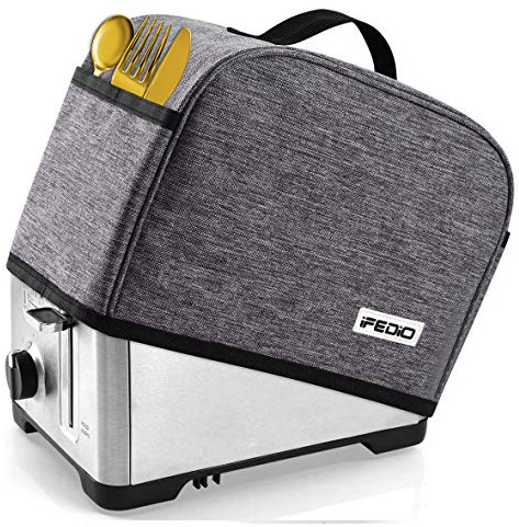 iFedio 2 Slice Toaster Cover with Two Pockets for Storing knife,Grey