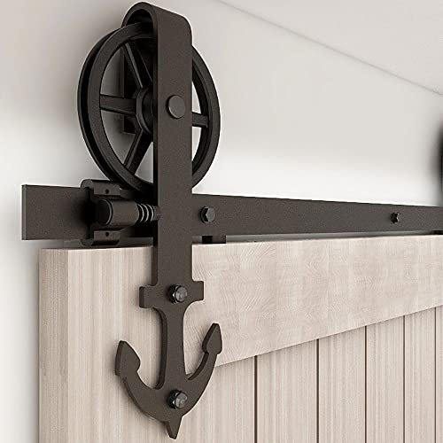 TSMST 243CM Schiebetürsystem Komplett Set für Schiebetüren Schwarz Schienen Kit Passend für eine einzelne Holztür,Ankerform