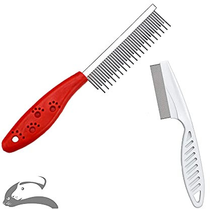 Hundekamm,Katzenkamm,Stahl Hundekamm Metall,Stahlkamm für Katzen,Katze Kamm Medium langes Haar,2pcs (Rot2+weiß)