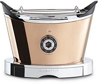 BUGATTI, Volo, Electric Toaster, 4 Functions, 6 Toasting Levels, Innovative Design, Stainless Steel Body, Power 930 W, Pliers/Sandwich cages not included (Rose Gold)